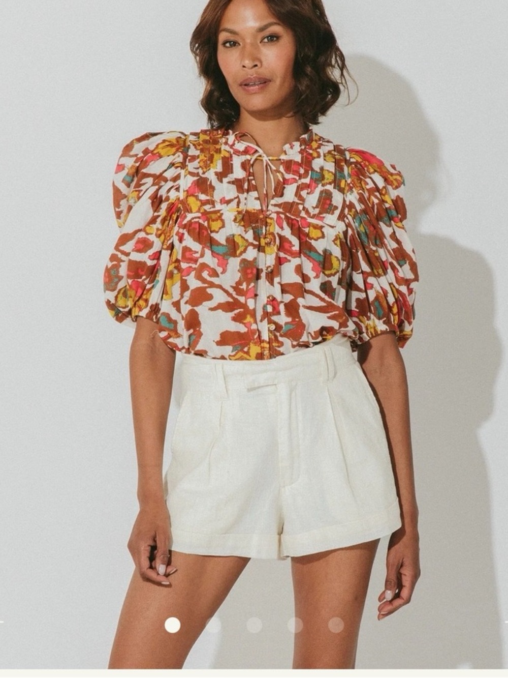 Cleobella Multi-Color Floral Puff Sleeve Blouse-100% organic cotton